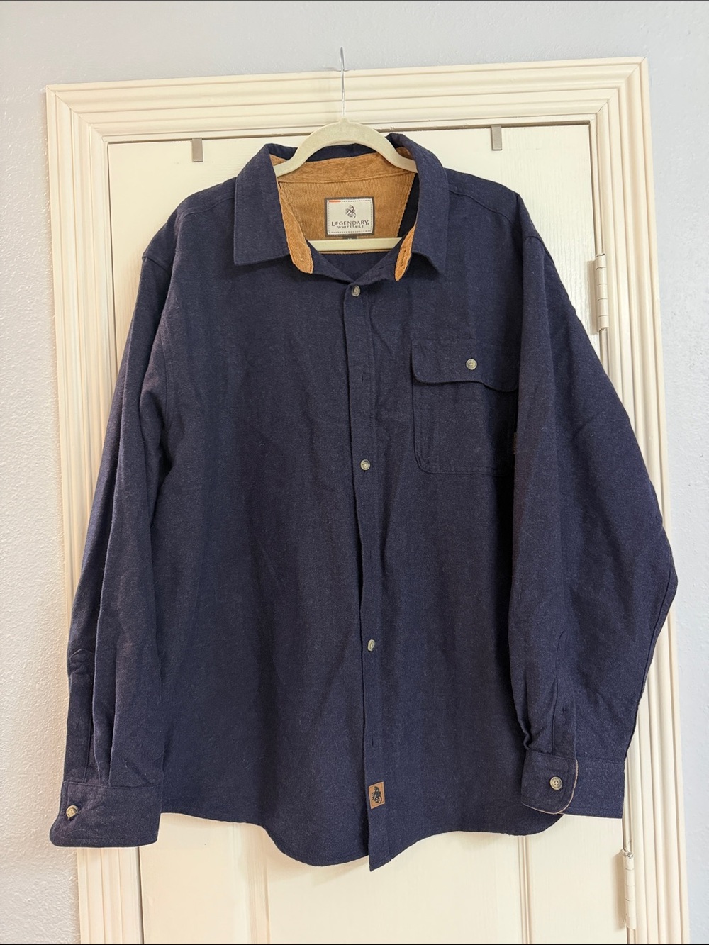 Legendary Whitetails Men's Navy Jacket with Tan Collar Accents